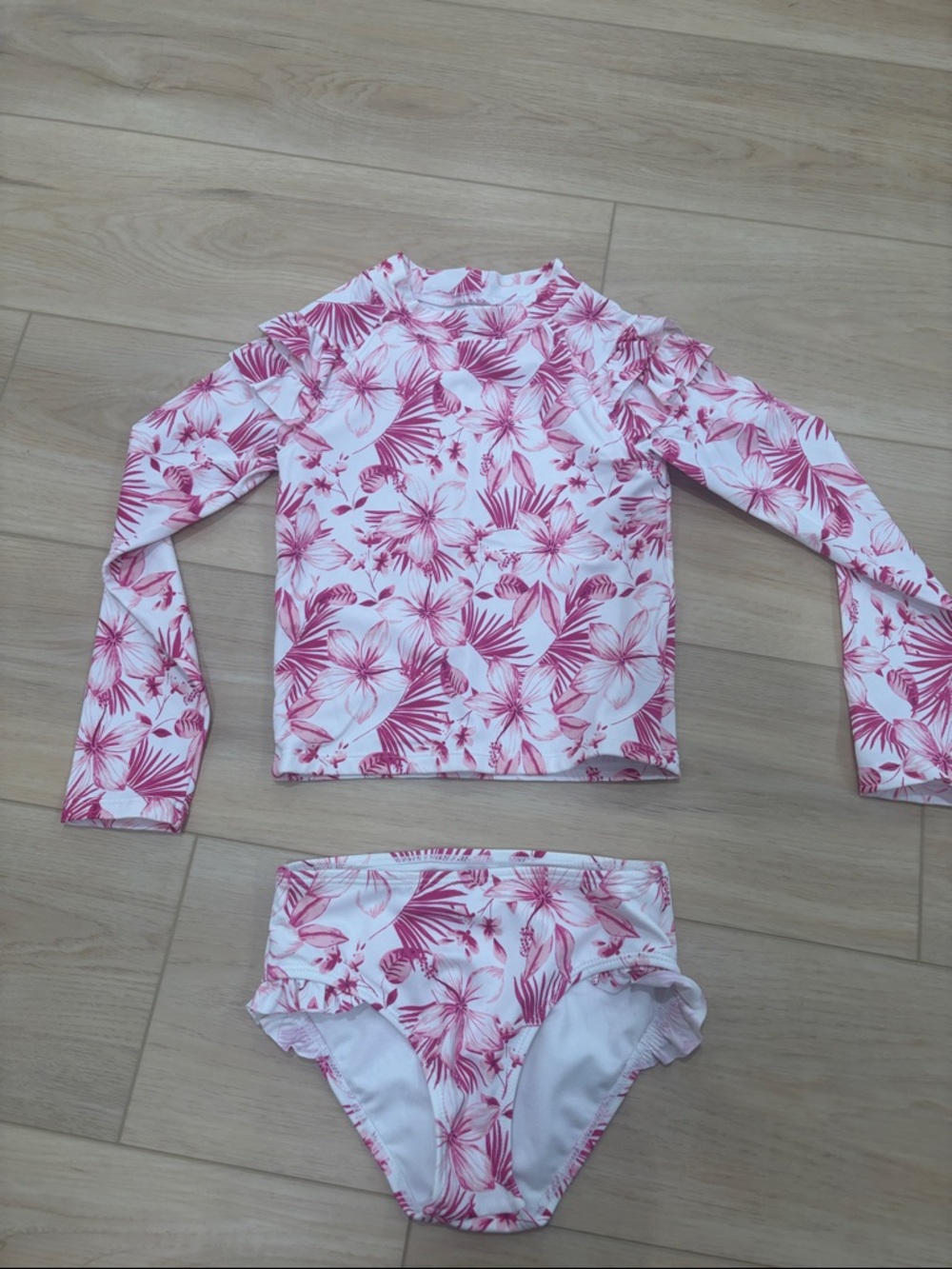 Girls Janie and Jack Pink Floral Long-Sleeve Rashguard Set